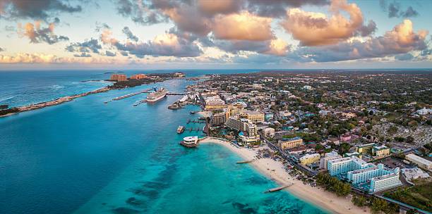 Aerial view of Nassau coastline and harbor